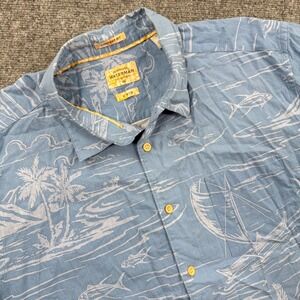 Quiksilver Waterman Collection Mens Large Blue Tropical Island Print Shirt Large